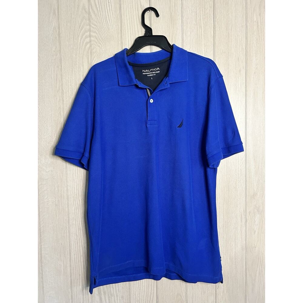 Nautica Shirt Mens Large Blue Performance Deck Shirt Classic Fit Polo Casual